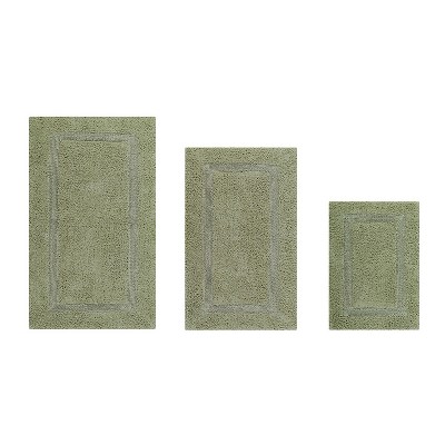 Luxurious Sage Green Cotton Tufted Reversible Bath Rug Set
