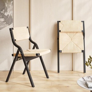 SEVOBAL Accent Chairs Foldable Wooden Chairs Woven Seat Rustic Accent Kitchen Dining Patio for Garden, Outdoors, Beige, 23.4"*34.3"*19" - 1 of 4