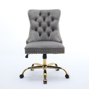GlasFlength Task and Office Chairs Modern Velvet Swivel Chair with Gold Base and Tufted Back for Home Office, Gray, 24.8"*19.4"*38.6" - 1 of 4