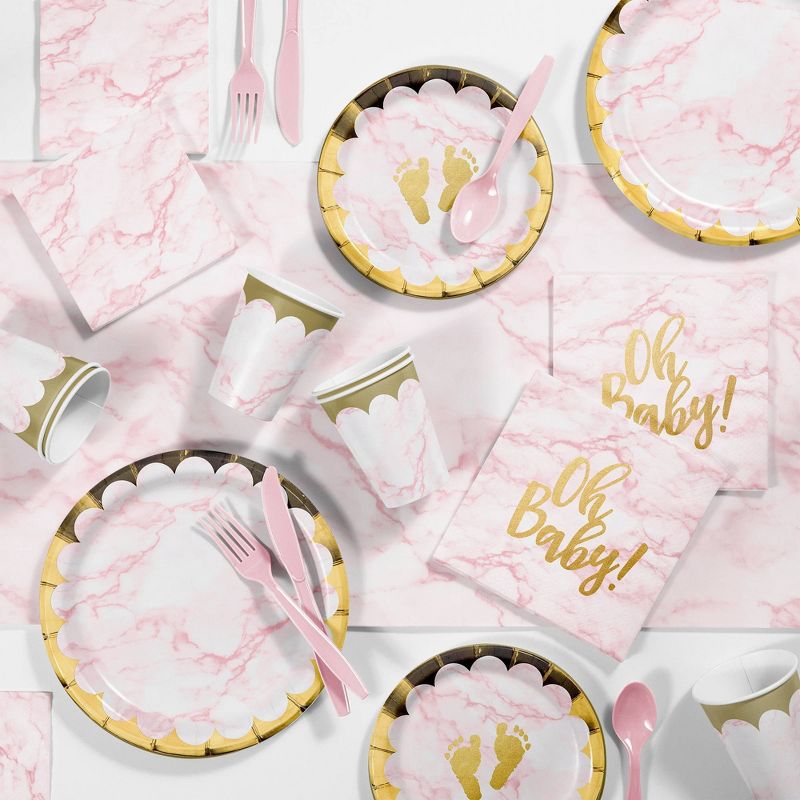 48ct Marble Baby Shower &#39;Oh Baby&#39; Disposable Napkins Pink, 2 of 4