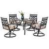 5pc Outdoor Dining Set with Swivel Chairs with Seat & Back Cushions & Square Metal Table with Umbrella Hole - Captiva Designs - 2 of 4