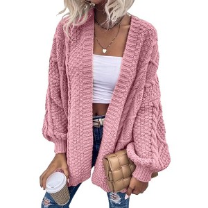 Imily Bela Womens Oversized Open Front Cable Knit Cardigan Sweaters Lantern Long Sleeve Chunky Outwear Coats - 1 of 4