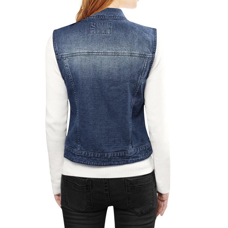 Allegra K Women's Buttoned Washed Denim Vest with Faux Chest Flap Pockets, 3 of 6