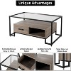 Coffee Table with Tempered Glass, 41 Inch Rectangle Center Table with Drawers and Storage Shelf - 4 of 4
