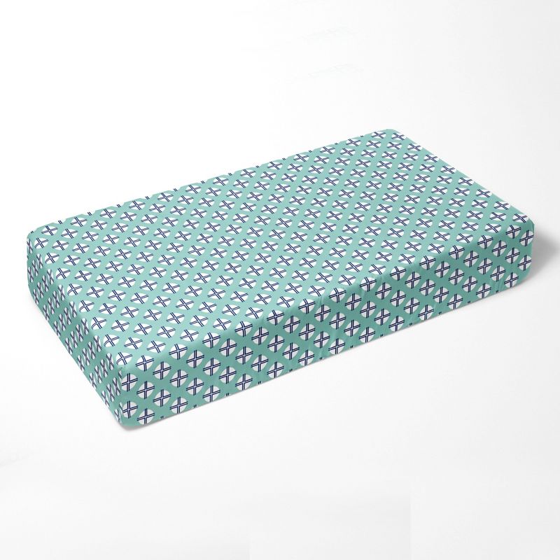 Bacati - Dot Cross Mint Navy 100 percent Cotton Universal Baby US Standard Crib or Toddler Bed Fitted Sheet, 3 of 7