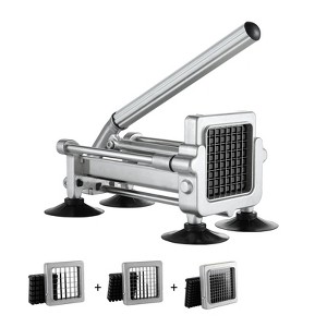 VEVOR French Fry Cutter, Potato Slicer with 1/2" 3/8" 1/4" Stainless Steel Blades, Manual Potato Cutter Chopper with Suction Cups - 1 of 4