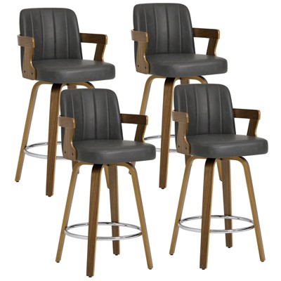 Bekrvio 26" Swivel Counter Height Bar Stools Set of 1/2/3/4,Faux Leather Upholstered Bar Chairs with Back & Arm for Kitchen Island,Black