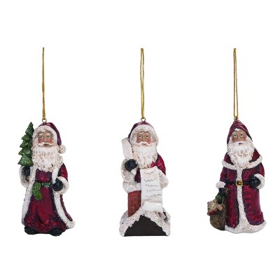 Transpac Resin 4 in. Red Christmas Traditional Santa Ornament Set of 3
