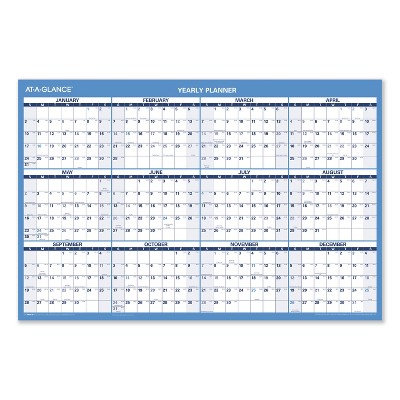 Horizontal Reversible/Erasable Wall Planner, 36 x 24, White/Blue Sheets, 12-Month (Jan to Dec): 2026