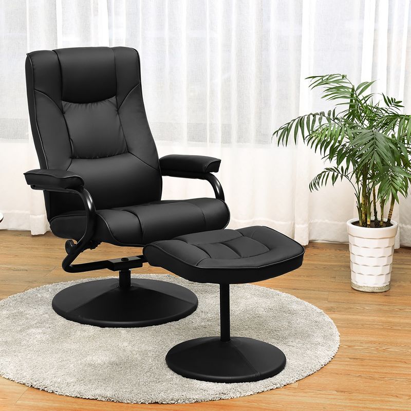 Costway Recliner Chair Swivel PU Leather Lounge Accent Armchair w/ Ottoman Black, 2 of 11