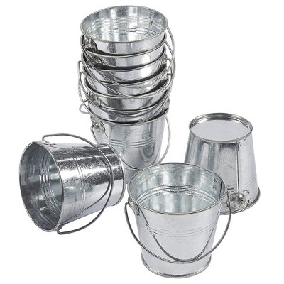 Juvale 10-Pack Mini Galvanized Decorative Metal Buckets for Crafts & Party Favors 3.3 x 2.5 x 3 in