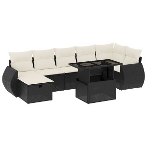 vidaXL 8 Piece Patio Sofa Set with Cushions Black and Cream Poly Rattan - without storage - 1 of 4