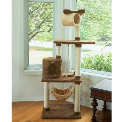 Tan Freestanding Cat Tree with Sisal Scratch Posts and Hammock