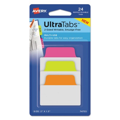 Avery Ultra Tabs Repositionable Tabs 2 x 1 1/2 Primary: Blue Green Red 24/Pack 74754