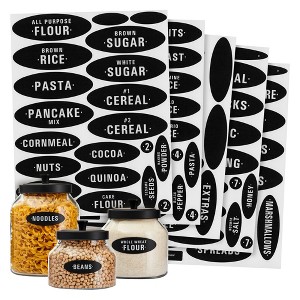 Talented Kitchen 158 Chalkboard Pantry Labels for Food Containers, Preprinted White All Caps on Black Stickers for Jars, Kitchen Organization - 1 of 4