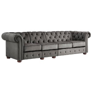 Inspire Q 4 Seats Beekman Place Button Tufted Chesterfield Velvet Extra Long Sofa Charcoal Black, Grey Black