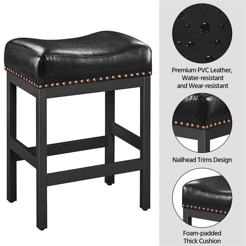 Yaheetech 26"H Bar Stools Faux Leather Counter Height Stools with Nailhead Trims Set of 2, 5 of 8