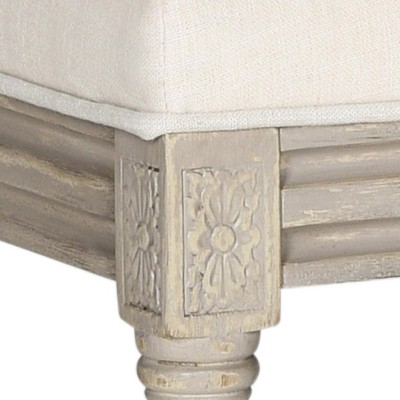 Beige Linen Upholstered Side Chair with Wood Carved Legs - Set of 2