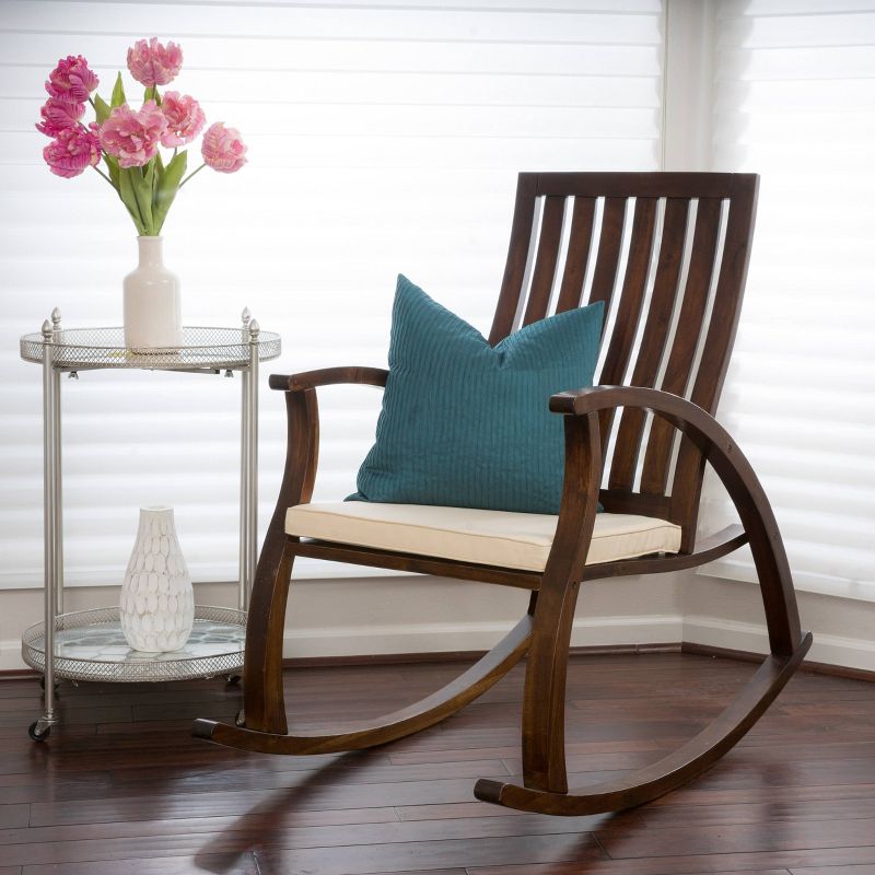 Abraham Wood Rocking Chair with Cushion - Brown Mahogany - Christopher Knight Home, 3 of 9