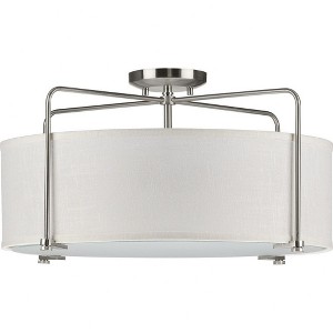 Progress Lighting, Kempsey, 3-Light, Semi-Flush Convertible Ceiling Light, Brushed Nickel, Summer Linen Shade - 1 of 4