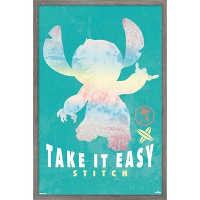 Trends International Disney Lilo and Stitch: Beach Vibes - Take It Easy Framed Wall Poster Prints Barnwood Framed Version 14.725" x 22.375"