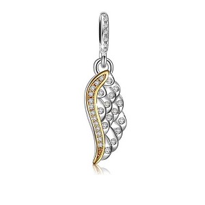 Angel Wing Charm European Bead Sterling Silver Clear CZ Ginger Lyne Collection - 1 of 4