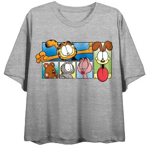 Garfield Characters Women's Heather Gray Short Sleeve Crew Neck Crop Tee - 1 of 3