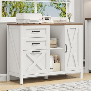 Lateral File Cabinet with 3 Drawers and Open Storage Shelf, Large Wood Printer Stand - 1 of 4