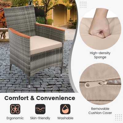 11-Piece Gray Rattan Patio Dining Set with Orange Umbrella