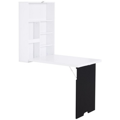 INFURNIC Desks Wall Mounted Fold Out Convertible Desk with Adjustable Shelves for Space Saving Easy to Assemble, White, 23.5"*34.8"*57.8"