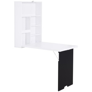 INFURNIC Desks Wall Mounted Fold Out Convertible Desk with Adjustable Shelves for Space Saving Easy to Assemble, White, 23.5"*34.8"*57.8" - 1 of 4