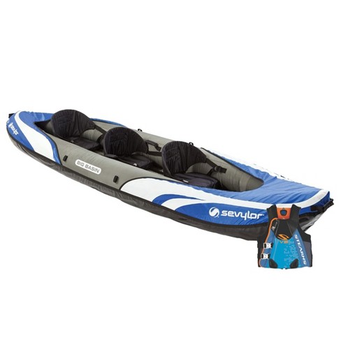 Sevylor Big Basin 3 Person Inflatable Kayak W/adjustable Seats & Stearns  Men's V2 Series Neoprene V-flex Life Jacket Vest, Blue, Medium : Target