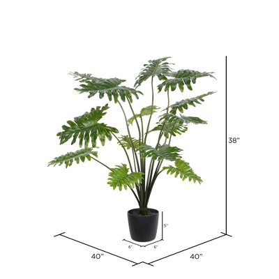 Tiny Green Faux Philodendron in Black Plastic Pot