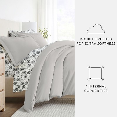 Becky Cameron 8PC Complete Bedding, Solid Duvet Cover, White Comforter and Patterned Sheet Set - Becky Cameron, Make a Wish Light Gray, Queen — фото 4
