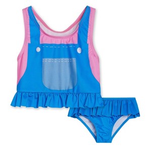 Ms. Rachel Girls Racerback UPF 50+ Peplum Tankini Top and Bikini Bottom Swim Set Toddler - 1 of 4