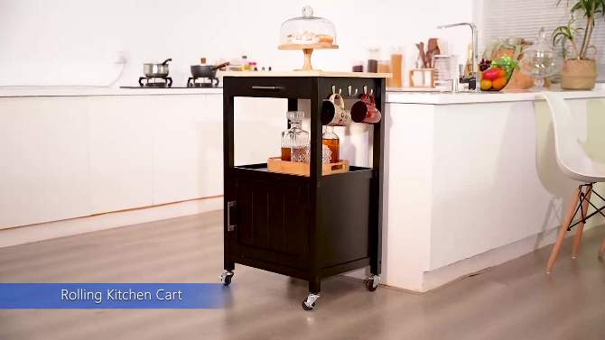 Yaheetech Rolling Kitchen Island Trolley Cart with Open Shelf and Storage Cabinet, 2 of 11, play video