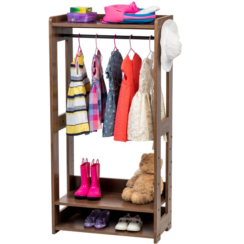 IRIS USA Small Wood Clothes Rack with 2 Tier Storage Shelf, Brown, 1 of 9