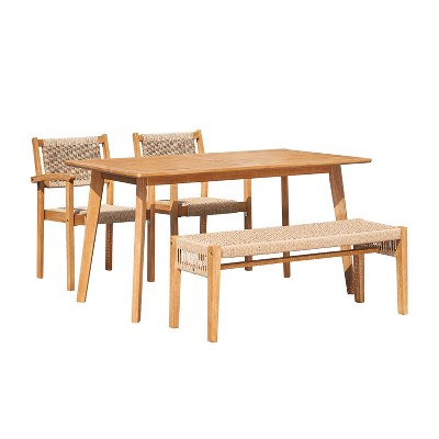 Chesapeake 4pc Honey Acacia Wooden Patio Dining Set with Bench - Vifah