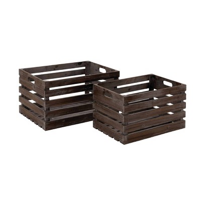 2pk Wood Wine Crates with Handles Dark Brown - Olivia & May