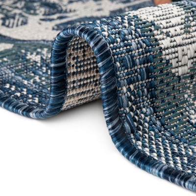 Blue Rectangular Stain-Resistant Synthetic Outdoor Rug