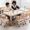 Kids Table and 6 Chairs Set, Height Adjustable Toddler Activity Table with Graffiti Desktop, Non-Slip, Natural - 3 of 4