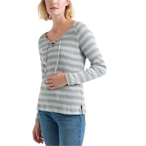Lucky Brand Womens Lace-Up Neck Pullover Blouse, Grey, X-Large - 1 of 1