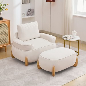 Hyleory 46.06'' Velvet Accent Chair with Ottoman, Mid Century Modern Corduroy Sofa Armchair and Footrest Set,Upholstered Club Tub Arms Chair - 1 of 4