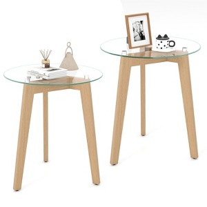 Tangkula Modern Tempered Glass End Table Set of 2 w/ Transparent Tabletop for Office - 1 of 4