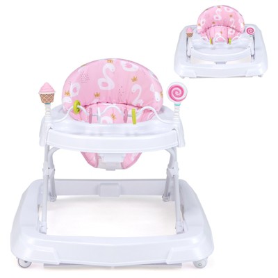 Infans Baby Walker, Foldable Toddler Walker with Toys, Adjustable Height, High Back Padded Seat, Infant Activity Walker with Wheels, Pink