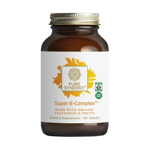 Pure Synergy Super B-Complex for Energy, Stress & Hair Health with Enzymes & Probiotics – 60 Tablets - 1 of 4
