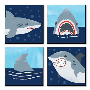 Big Dot of Happiness Shark Zone - Kids Room and Home Decor - 11 x 11 inches Wall Art - Set of 4 Prints for Kid's Room