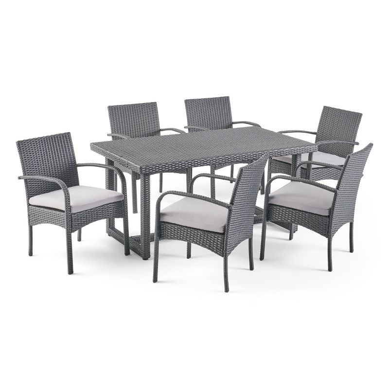 Harlowe 7pc Wicker Dining Set - Gray/Gray - Christopher Knight Home, 3 of 10