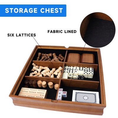 Solid Wood 7-in-1 Board Game Set with Fabric Lining