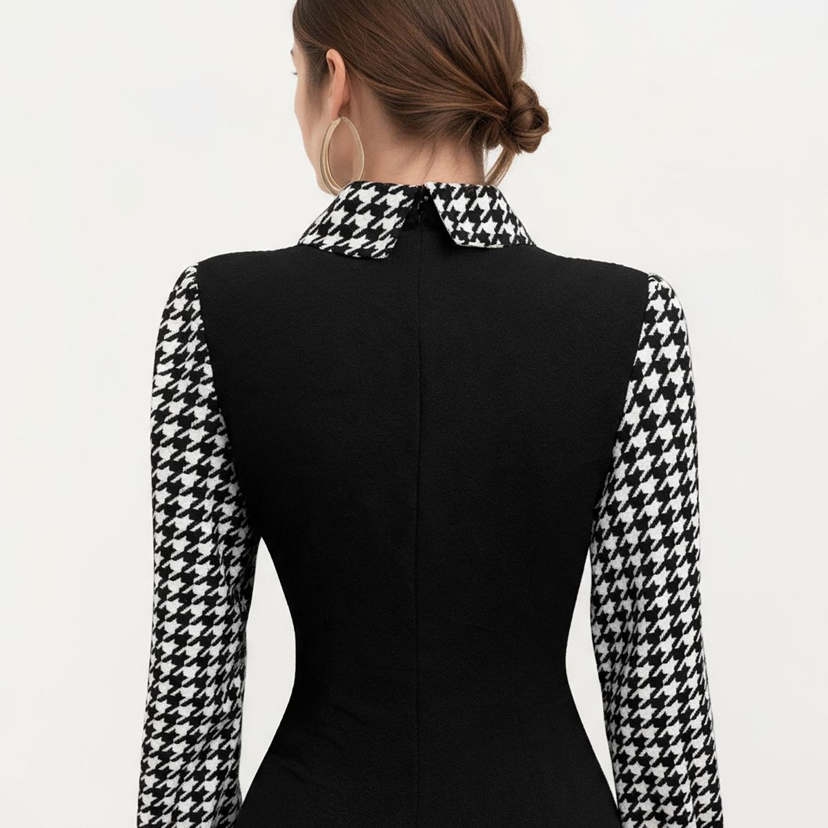 Anna-Kaci Women's Long Sleeve Houndstooth Collar Maxi Dress with Fitted Silhouette and Contrast Design - thumbnail 5